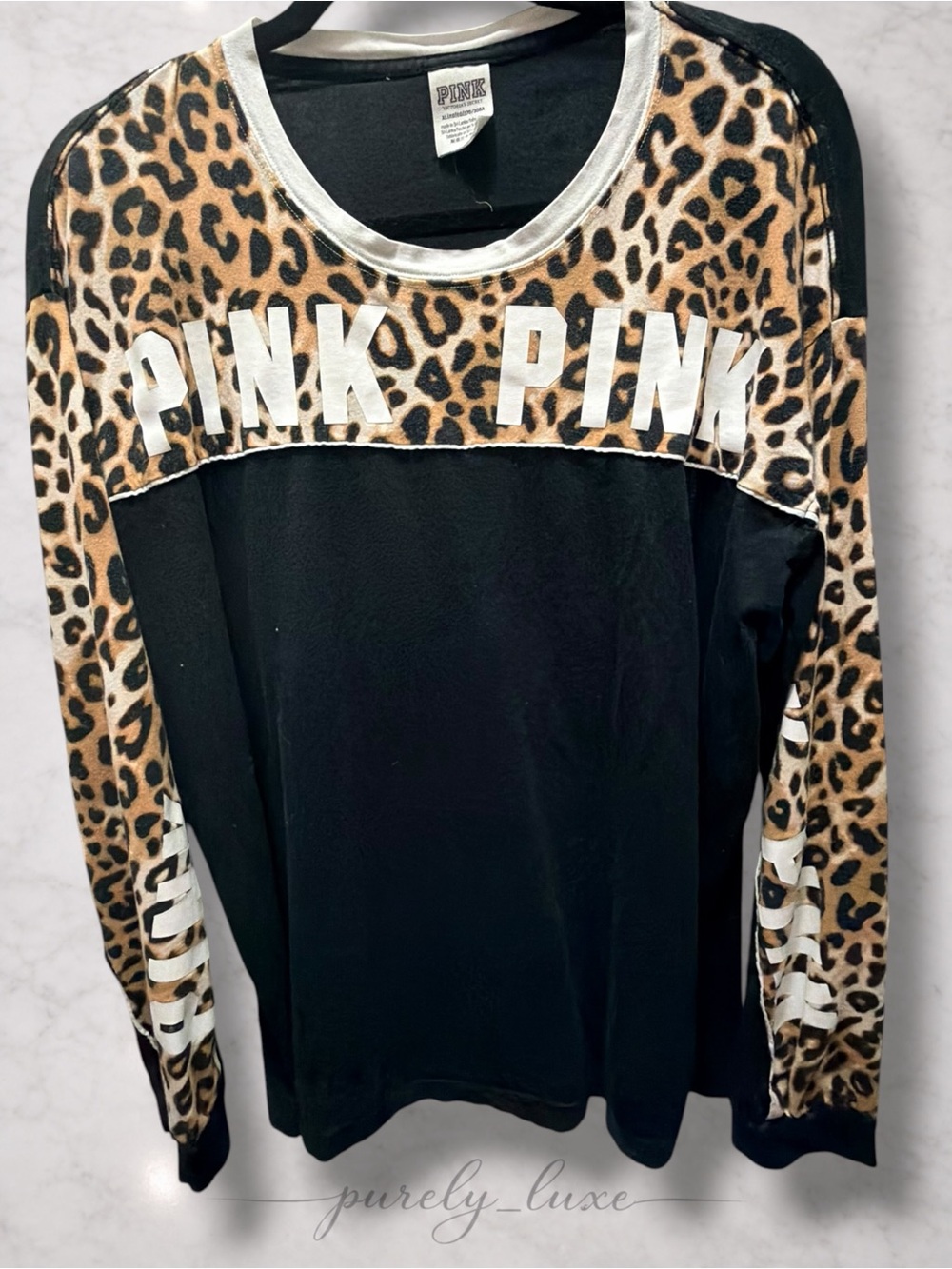 PINK Victoria's Secret Black Pullover with White Label